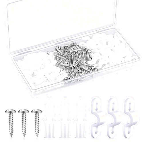 Riakrum Wire Shelf Loop Clips White Plastic Shelf Clips Screws and Expansion Tubes for Wire Shelving (120)