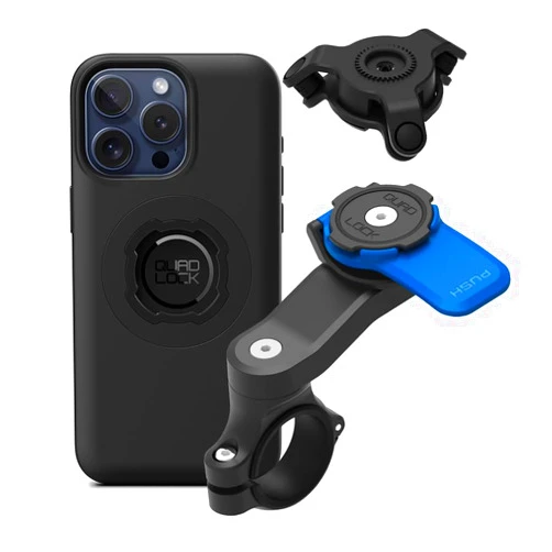 Quad Lock Motorcycle Handlebar Mount Kit with Vibration Dampener and MAG Phone Case for iPhone 15 Pro Max