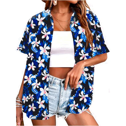 LOMON Women's Summer Hawaiian Shirts Floral Short Sleeve Button Down Shirts Hawaii Tropical Beach Tops Outfits