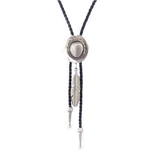 LIANCHI Western Black Bolo Tie for Men and Women Feather Hat Pendant,Native American Leather Bolo Tie String