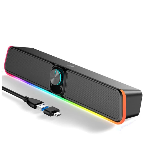 BUSP-HYY Computer Speakers - Wired USB Powered Bluetooth Computer Sound Bar with RGB & Volume Knob, HiFi Stereo Portable Gaming Sound Bar Speaker for Desktop Monitor, PC, Laptop, Tablets, Mac Air/Pro
