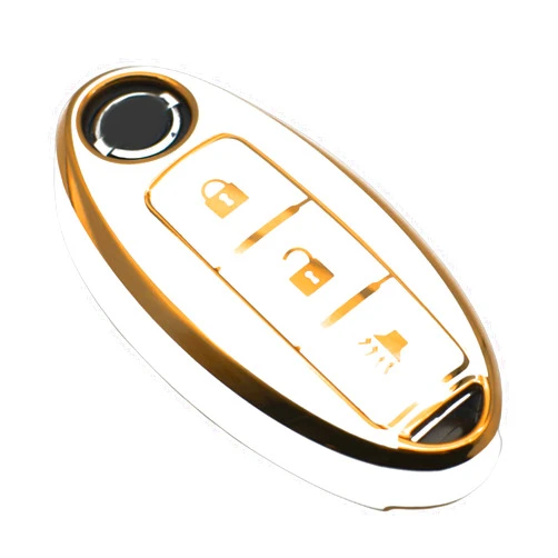 FEYOUN Key Fob Cover Compatible with Nissan 370Z Armada Kicks Murano Pathfinder Rogue Titan Versa Note Infiniti Smart 3 Buttons TPU Remote Keyless Key Fob Case Protection Shell Accessories, White