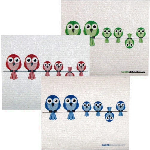 SWEDEdishcloths Mixed Birds on Wire Set of 3 Each Swedish Dishcloths | ECO Friendly Absorbent Cleaning Cloth | Reusable Cleaning Wipes