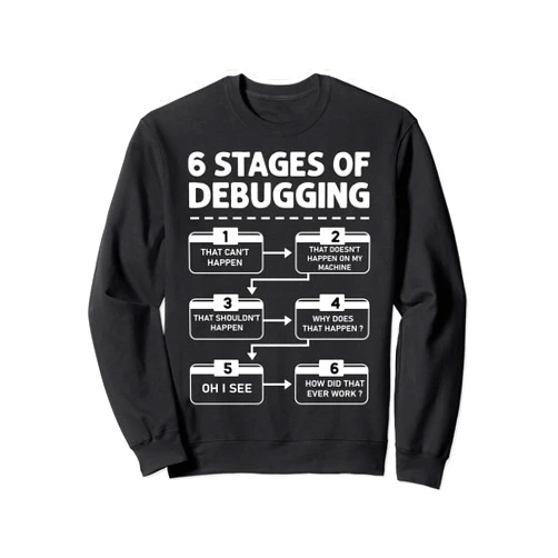 Developer Coder Coding PC Present Tees 6 Stages of Debugging design Programming Computer Science Sweatshirt
