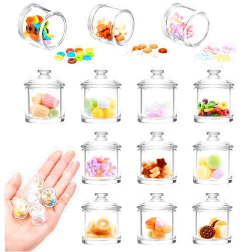 Sumind Cute Miniature Dollhouse Food Jar Glass Bottle 1:12 Mini Fruit Simulation Scene Candy Snack Model Party Doll House Kitchen Decoration for Dollhouse (Dessert,10 Pcs)