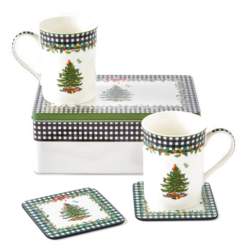 Spode Christmas Tree 2024 Annual 5 Piece Porcelain 12 Fl. Oz. Mug & Tin Set - Holiday Coffee Cup, Christmas Home Décor & Seasonal Coffee Mug - Stocking Stuffer Holiday Gifts - For Tea, Hot Chocolate