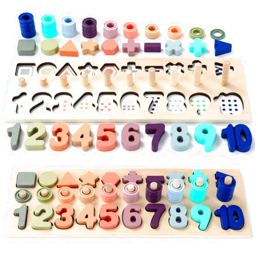 BEKILOLE Wooden Montessori Toys for Kids Toddler Number Puzzles Sorter Counting Shape Stacker Stacking Game Preschool Toys for Boy Girl Learning Education Math Blocks Boy & Girl Gifts and Beyond