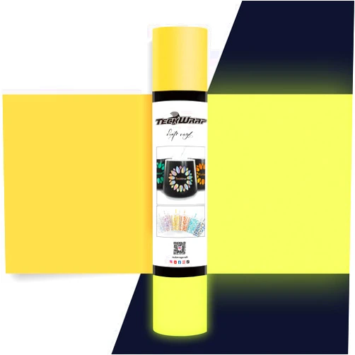 TECKWRAP Glow in Dark Matte Adhesive Craft Vinyl for Craft Cutter,Sign Plotter 1ft x 5ft, Yellow