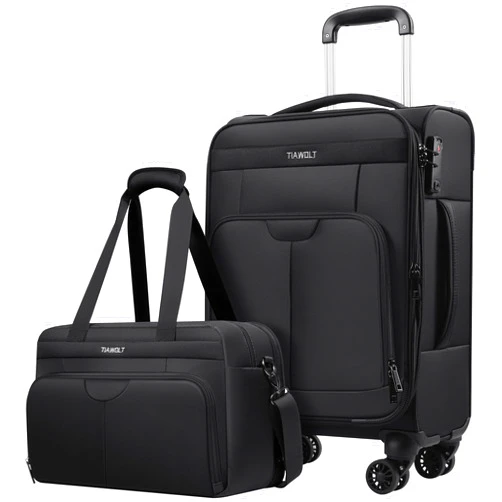 TIAWOLT Carry on Luggage with Spinner Wheels 20-Inch,Lightweight Expandable Luggage Set Carry-on Suitcase with Wheels &carry on Tote Bag,Women Men-Black