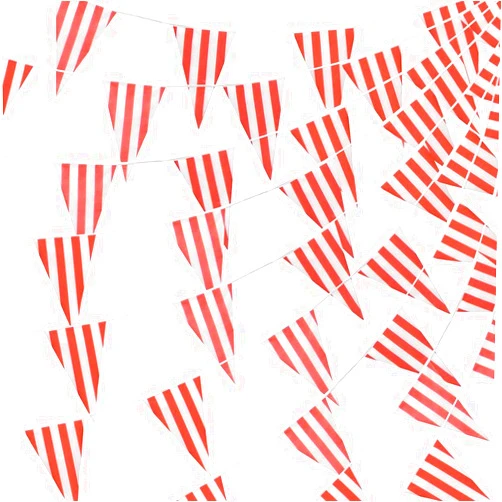 Pudgy Pedro's Party Supplies 100 Foot Pennant Banner, 48 Big Red & White Striped Flags for Circus, Carnival Games, Racing, USA, Festival, Kids Birthday Parties, and More - Indoor & Outdoor Decorations (1)