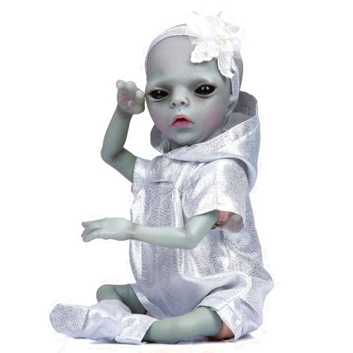 Anano Reborn Baby Alien 14 Inch Alien Reborn Baby Dolls Halloween Little Alien Reborn Silicone Baby UFO Props with Alien Baby Outfit & Hat