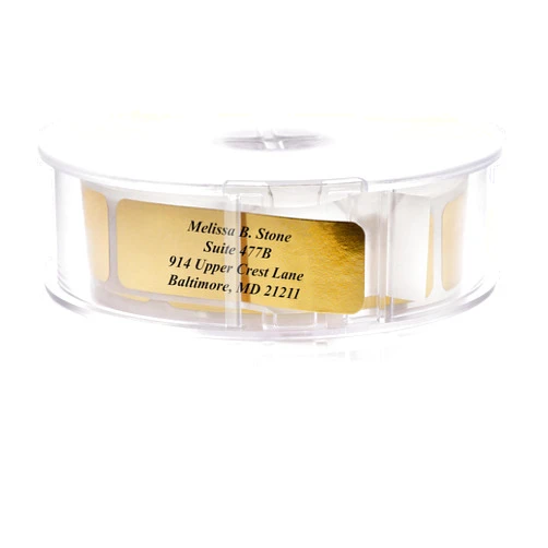 ARTISTIC DIRECT Gold Foil Personalized Return Address Labels with Elegant Dispenser - Roll of 500 Custom Stickers