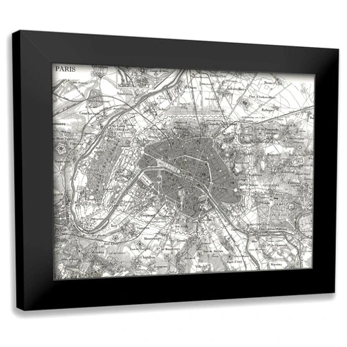 ArtDirect - Vision Studio 18x14 Black Modern Framed Art Print Titled: Custom B and W Map of Paris