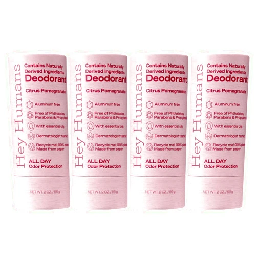 Hey Humans Aluminum Free Deodorant for Women and Men, Contains Naturally Derived Ingredients, Long Lasting Odor Control with Refreshing Essential Oils (Citrus Pomegranate)