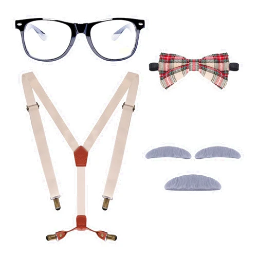 Gvhntk Kids Old Man Costume Set Grandpa Dress Up Accessories Kit Suspenders Bow Tie Glasses Mustache Eyebrows for Men
