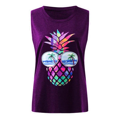 Jbyrvq Spaghetti Strap Tank Top Women's Colorful Pineapple Print Crewneck Sleeveless T Shirt Halter Top