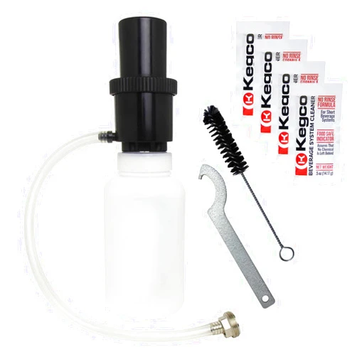 Kegco BF CK-1P04 Beer Line Cleaning Kit Bottle with 4 0.5-oz Packets of Cleaner, 1 quart, Black