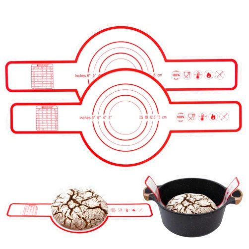 Innovkitchen 2 Pieces Silicone Bread Sling, Non-Stick Silicone Baking Mat for Sourdough Bread, Reusable Long Handles Sourdough Silicone Bread Sling Dutch Oven Baking Mat(Red)