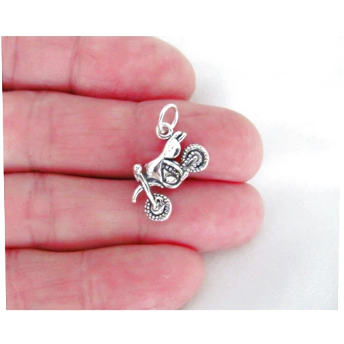 JumpingLight Sterling Silver 3D Dirt Bike Motorcycle Charm - Jewelry Making DIY Crafting Charm Beads for Bracelets