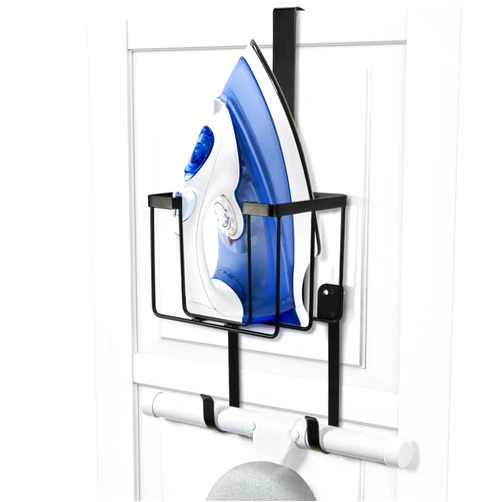 ORLESS Over The Door/Wall Mount Ironing Board Hanger, Laundry Room Iron and Ironing Caddy Board Storage Holder, Black
