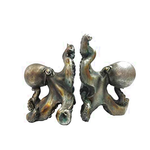 Pacific Giftware Antique Silver Octopus Decorative Bookends Set 5 Inch Tall