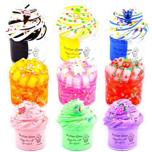 Aeyiakov 9 Pack Slime Kit, with 3 Jelly Cube Crunchy Slime and 6 Butter Slime, Orange, Blue, Pink Clear Crunchy Slime, Soft & Non-Sticky, for Girls and Boys FamilyToy, Party Favors and School Education