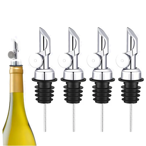 VIGOR PATH Weighted Stainless Steel Liquor Bottle Pourers: Auto Flip Spouts for Precise Pouring, Leak-Proof and Dishwasher-Safe (4pcs - Silver)