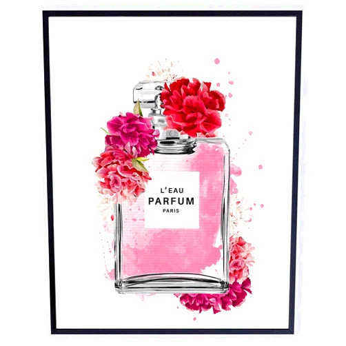 YELLOWBIRD ART & DESIGN High Fashion Design Wall Art Poster - Glam Decor - Perfume Bottle - Boho-chic Shabby chic Designer Haute couture - Gift for Fashionista Woman Wife Her - Pink Room or Home Decor decoration print 8x10