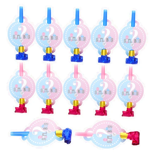 LABRIMP 12pcs Gender Reveal Party Blowers Birthday Party Noise Makers For Kids Whistles Blowouts For Boys And Girls Party Favors Photo Props