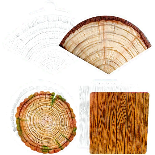 Lingzhi Wood Grain Tree Bark Silicone Mold Tree Stump Fondant Molds Tree Bark Texture Impression Mat For Cake Decoration Chocolate Cupcake Topper Polymer Clay Candy Gum Paste Set of 3