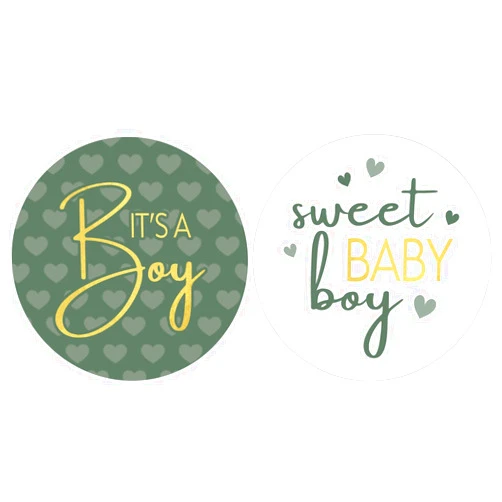 DISTINCTIVS Green It’s a Boy Baby Shower Stickers, Greenery Sweet Baby Boy, 1.75 in. Round Favor Bag Labels - 40 Count