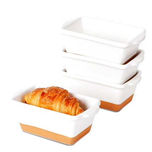 GDCZ Mini Ceramics Loaf Pan Set, Set of 4 Individual Stackable Baking Bread Pan, Multifunctional Loaf Pan for Kitchen Non Stick, 6.2 Inch