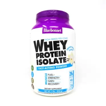 BlueBonnet Nutrition Whey Protein Isolate Powder From Grass Fed Cows, 26g of Protein, No Sugar Added, Non GMO, Gluten & Soy free, kosher Dairy, 2 Lbs, 28 Servings, French Vanilla Flavor