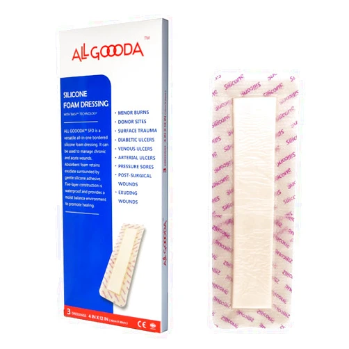 ALL GOOODA Silicone Foam Dressing 4”x12”[3 Pack] Post-Op Gentle Adhesive Border for Surgical Wound Care, Incision, Sacrum, Pressure Sore, Diabetic Ulcer, Extra Long Large Wound Bandage