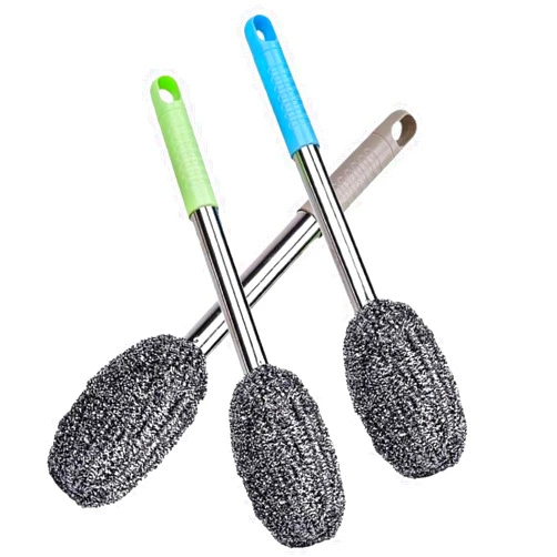 JIETUWYONG 3-Pack Steel Wool Scrubber with Long Handle, Kitchen Dishwashing Pot Scrubber for Deep Cleaning