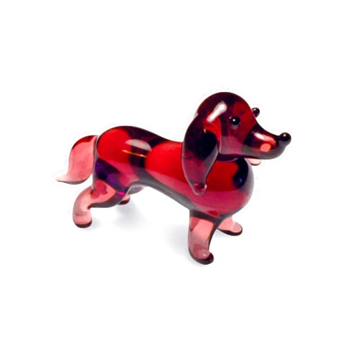 Tynies Doc The Dachshund Dog Handmade Glass Figurines with Collector's Frame - Glass Animals Collectible Miniature - Blown Glass Art for Kids & Home Decorations (Purple)