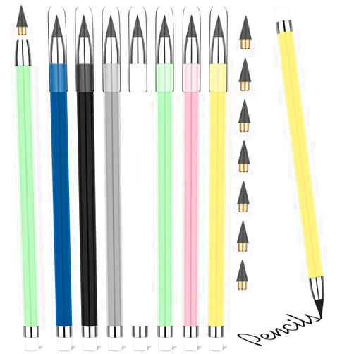HOTUT Inkless Pencil,7PCS Forever Pencil Infinity Pencil with 7 Eraser Reusable Inkless Everlasting Pencil with 7 Replaceable Nibs for Writing Drawing Students Office School Supplies