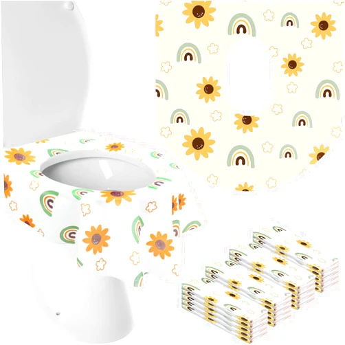Shimeyao 50 Pack Toilet Seat Covers Disposable Large Waterproof Toilet Covers for Toddlers Kids Adult Individually Wrapped Portable for Travel Toddler Potty Training for Public Restroom Trip(Flowers, Rainbow)