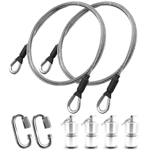 NAZOU 2Pcs 304 Stainless Steel Lift Cable Compatible Gorilla Lift Assist with 4Pcs Aluminum Alloy Rollers Trailer Lift Kit with EZ Spring Clips for Tailgate Ramp Lift Assist