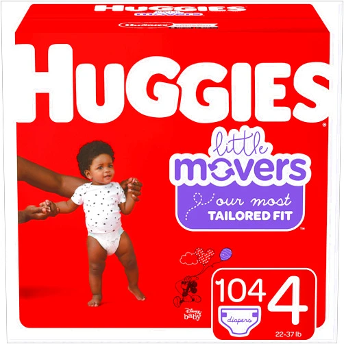 Huggies Little Movers Baby Diapers, Size 4, 104 Ct