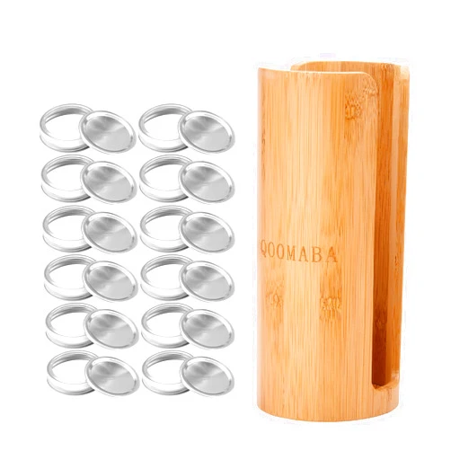 QOOMABA Canning Lids and Rings (24-Count) with One Bamboo Mason Jar Lid Organizer, Suitable for Mason Lids/Canning Lids/Bamboo Lids(RAGULAR)…