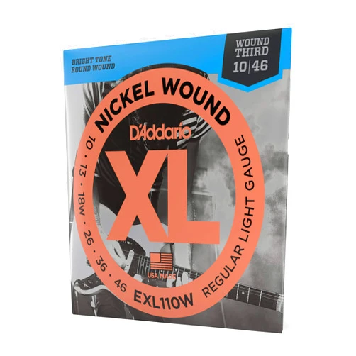D'Addario Guitar Strings - XL Nickel Electric Guitar Strings - EXL110W - Perfect Intonation, Consistent Feel, Reliable Durability - For 6 String Guitars - 10-46 Regular Light Wound Third