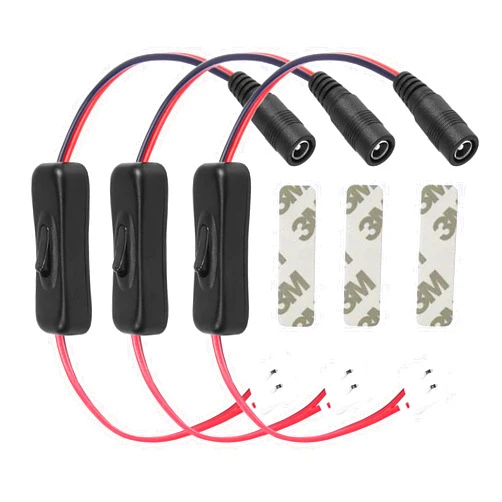 GXILEE 2 pin led Connector with on Off Inline Switch, DC 5.5mm x 2.1mm Female Plug to 2 Pin 10mm Wide Led Strip Connector for Single Color 3528 5050 LED Light Strips (3 Pack)