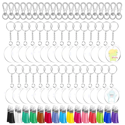 Audab Acrylic Keychain Blanks, Audab 150pcs Clear Blank Keychains Kit Including Acrylic Blanks, Keychain Tassels, Keychain Clips, Key Chain Rings and Jump Rings for Crafting Vinyl Projects DIY Supplies
