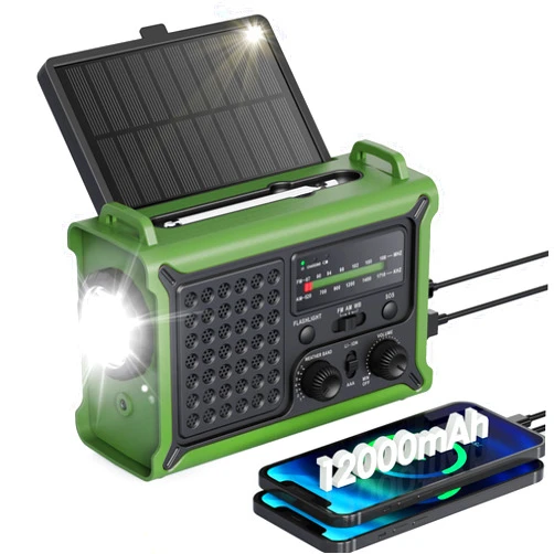 Roxicosly Emergency Weather Radio with Large Solar Panel, Efficient Hand Crank & Real 12000mAh Battery | AM/FM/NOAA Bands, LED Flashlight, Reading Lamp, SOS Alarm & Phone Charger for Camping & Emergencies