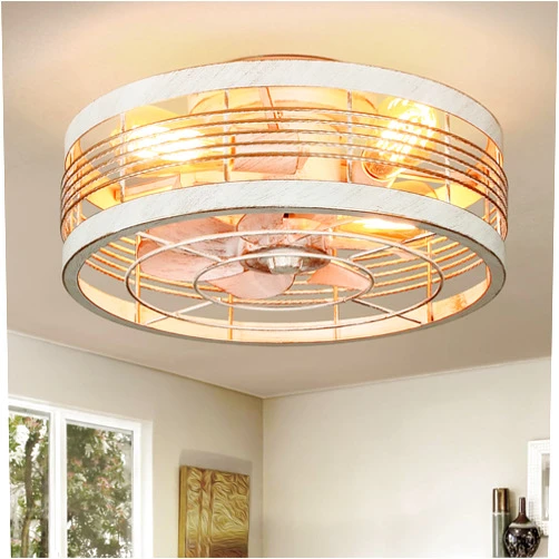 Nkorka Caged Ceiling Fan with Light, Bladeless Industrial Ceiling Fan with Remote,Farmhouse Samll Fan Lights Ceiling Fixtures for Kitchen, Bedroom (16.5