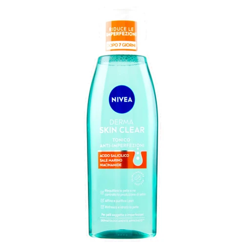 NIVEA Derma Skin Clear Clarifying Facial Toner, 200 ml Lightweight Daily Toner with Niacinamide and Salicylic Acid, Refreshes, Balances, and Prepares Skin Without Residue