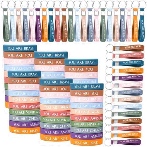 Sratte 120 Pcs Motivational Wristbands Inspirational Keychains Appreciation Gifts for Teacher Nurse Student Volunteer Employee