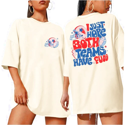 MOUSYA Game Day Shirts Women Funny Football Tee I Just Hope Both Teams Have Fun Shirt Gameday Outfits Short Sleeves T-Shirt