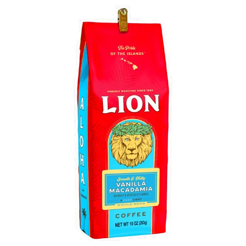Lion Coffee Vanilla Macadamia Flavored Ground Coffee, Light Roast, Hawaiian Inspired Taste - 10 Ounce Bag